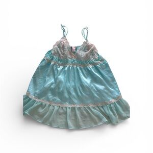 Victoria’s Secret Silky Aqua Blue and White Lace Nightgown